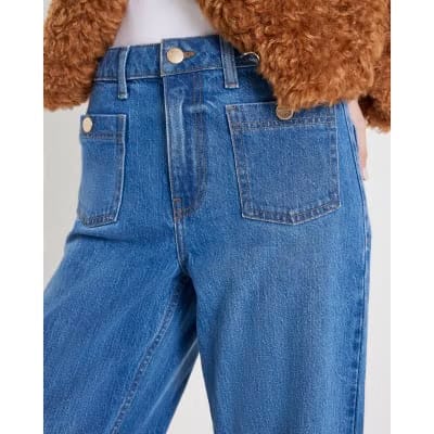 Blue High Waisted Front Pocket Palazzo Jeans