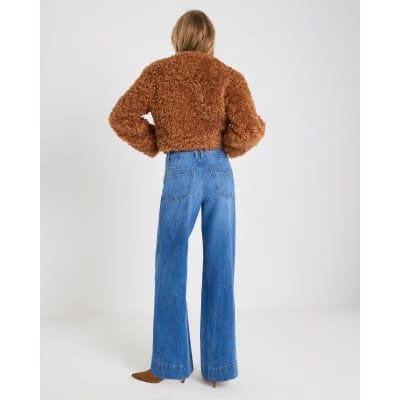 Blue High Waisted Front Pocket Palazzo Jeans