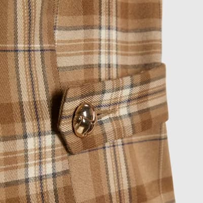 Beige Checked Cinched Waist Waistcoat