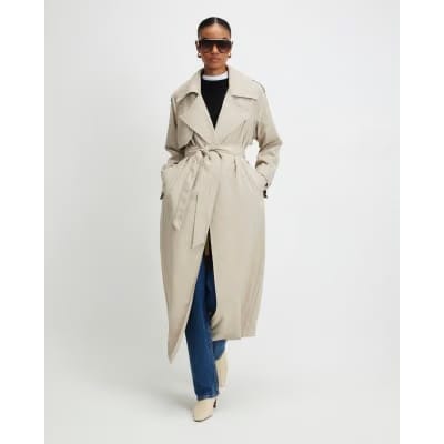 Cream Collared Long Sleeve Trench Coat