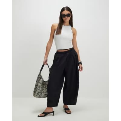 White Knit Ribbed Tipped Vest Top