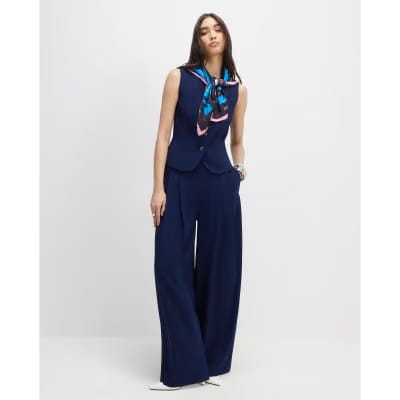 Navy Wide Leg Trousers