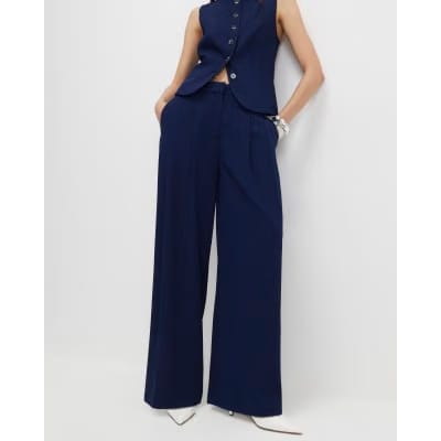 Navy Wide Leg Trousers
