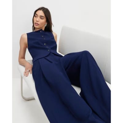 Navy Wide Leg Trousers