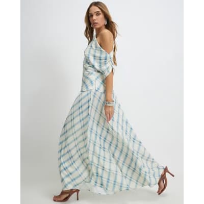 Blue Check Maxi Skirt