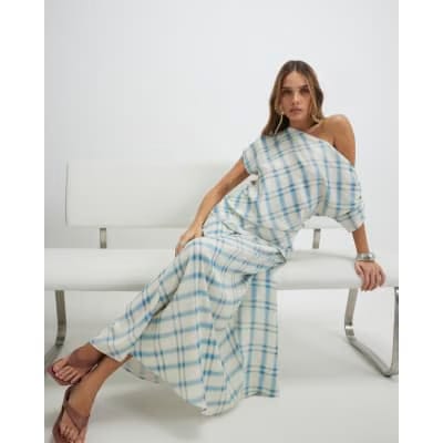 Blue Check Maxi Skirt