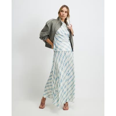 Blue Check Maxi Skirt