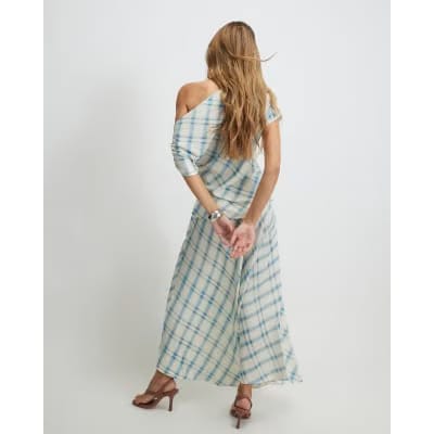 Blue Check Maxi Skirt