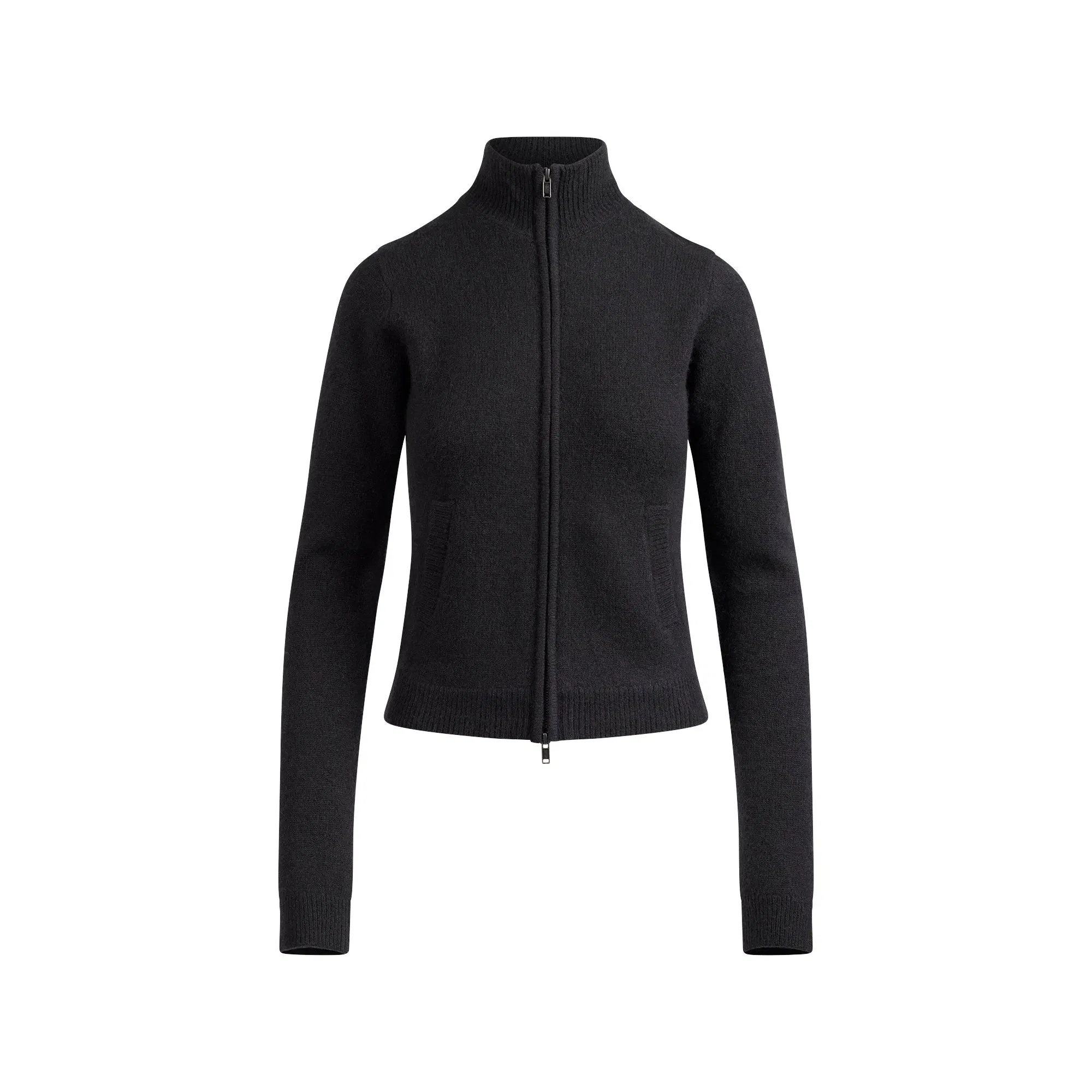 WOOL CASHMERE ZIP UP MOCK NECK SWEATER | ONYX