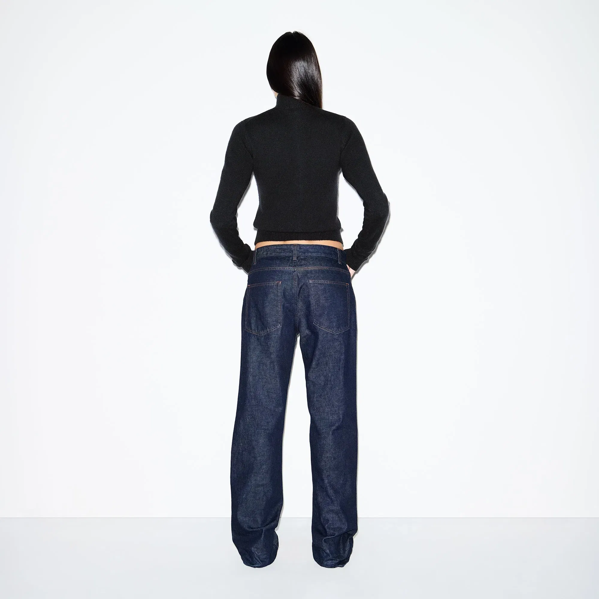 WOOL CASHMERE ZIP UP MOCK NECK SWEATER | ONYX