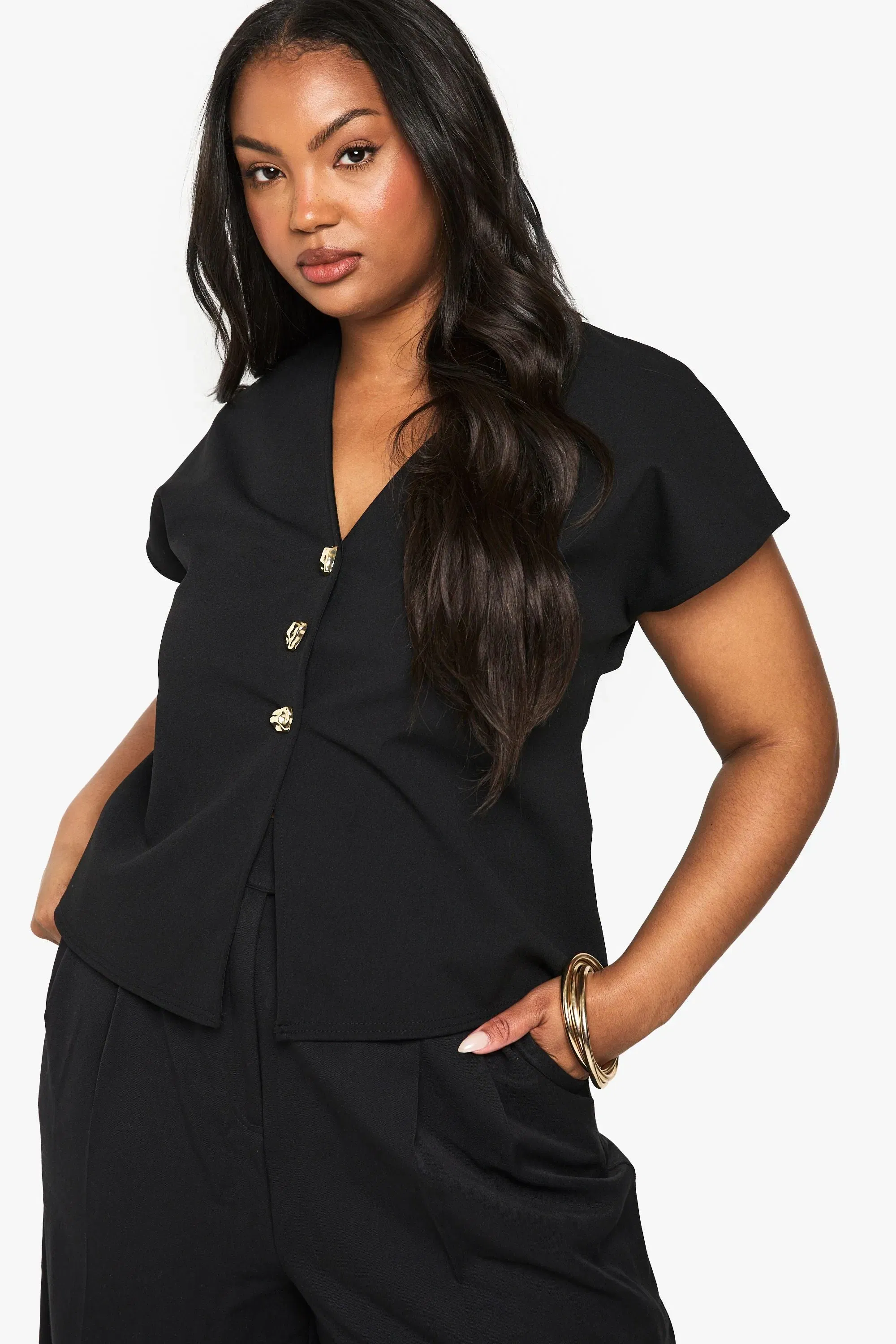 Plus Gold Button Structured Waistcoat