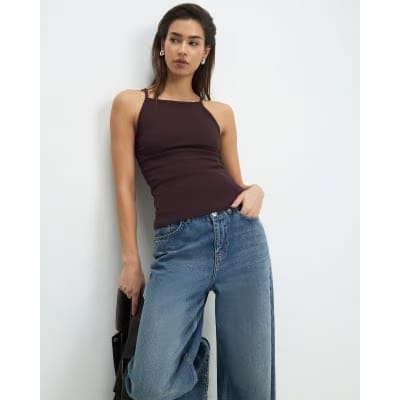 Brown Sleeveless Cotton Tank Top