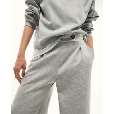 Grey Tailored Jersey Wide Leg Trousers