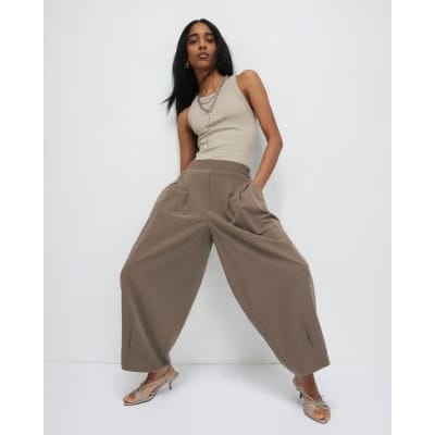 Beige Tailored Balloon Leg Trousers