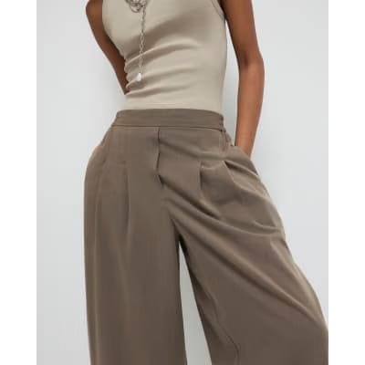 Beige Tailored Balloon Leg Trousers