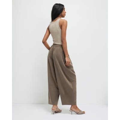 Beige Tailored Balloon Leg Trousers