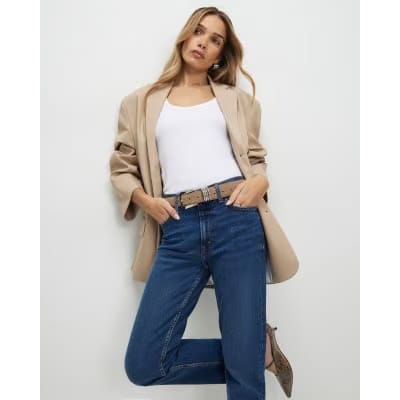 Blue Dark Classic High Waisted Slim Fit Jeans