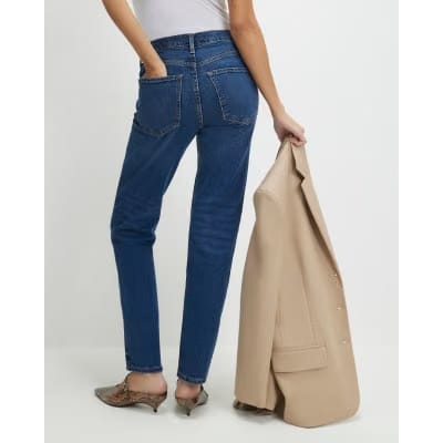 Blue Dark Classic High Waisted Slim Fit Jeans
