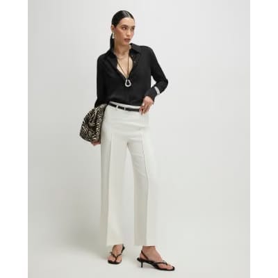 White Belted Straight Leg Trousers