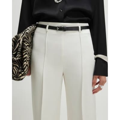 White Belted Straight Leg Trousers