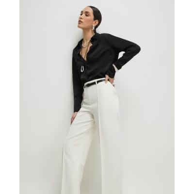 White Belted Straight Leg Trousers