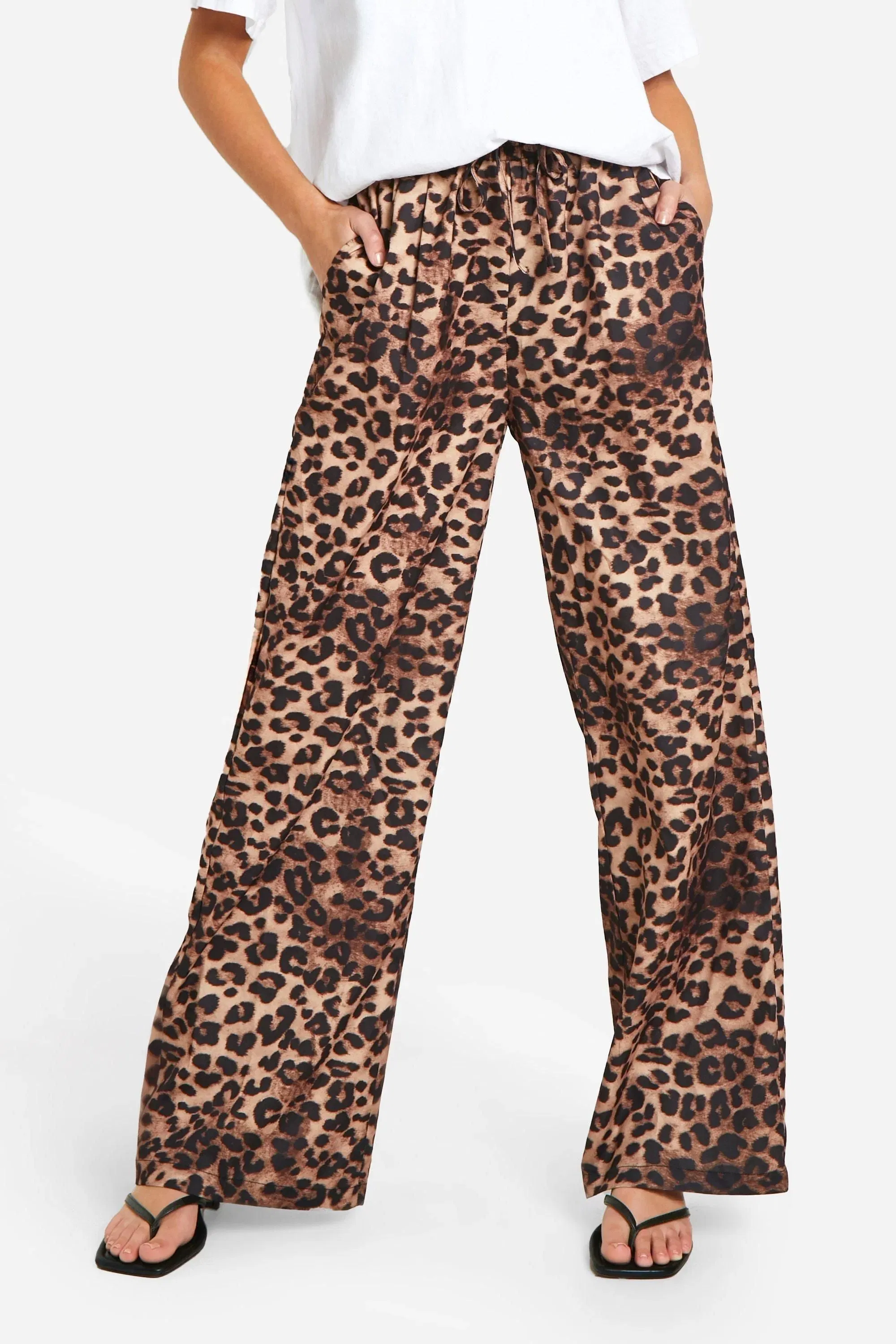 Leopard Wide Leg Tie Waist Trouser