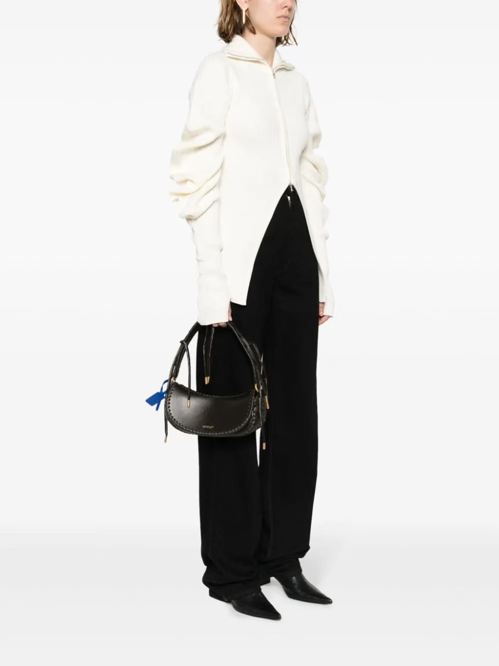 braided-trim leather tote bag