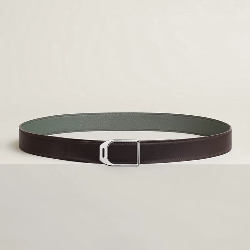 H au Carre belt buckle & Reversible leather strap 32 mm