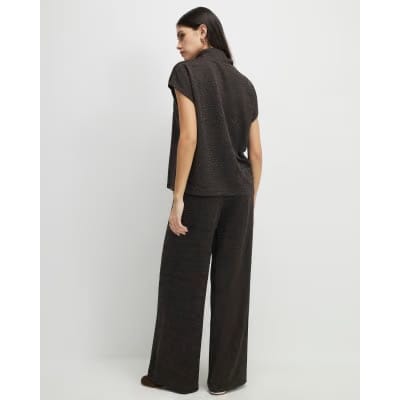 Brown Glitter Wide Leg Trousers