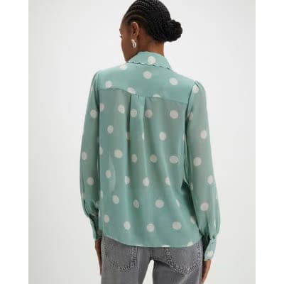 Blue Spot Print Scallop Trim Shirt