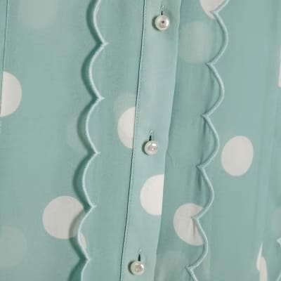 Blue Spot Print Scallop Trim Shirt