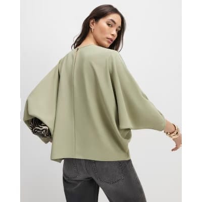 Green Long Sleeve Batwing Top