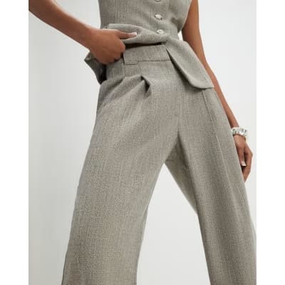 Beige Flecked Wide Leg Trousers