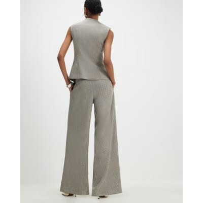 Beige Flecked Wide Leg Trousers