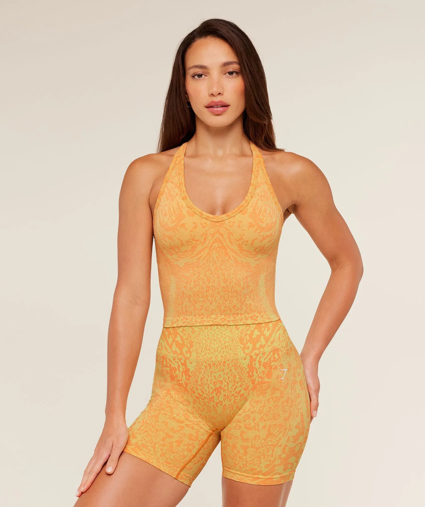 Gymshark Adapt Animal X Whitney Tank Top with Shelf - Sorbet Yellow / Dayglow Peach
