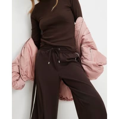 Brown Side Stripe Drawstring Joggers