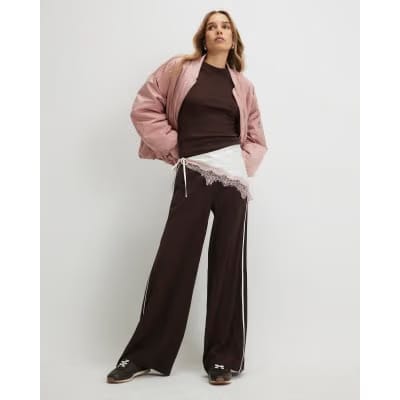 Brown Side Stripe Drawstring Joggers