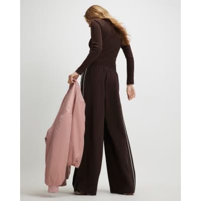 Brown Side Stripe Drawstring Joggers