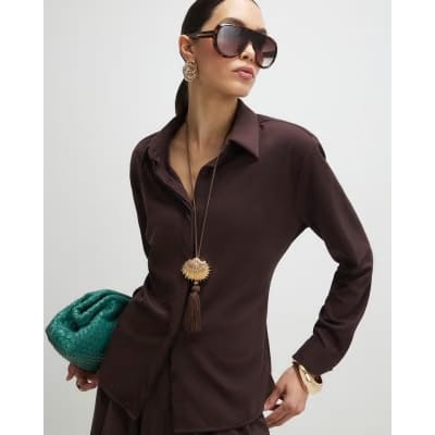 Brown Long Sleeve Shoulder Padded Shirt