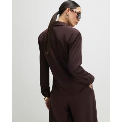 Brown Long Sleeve Shoulder Padded Shirt