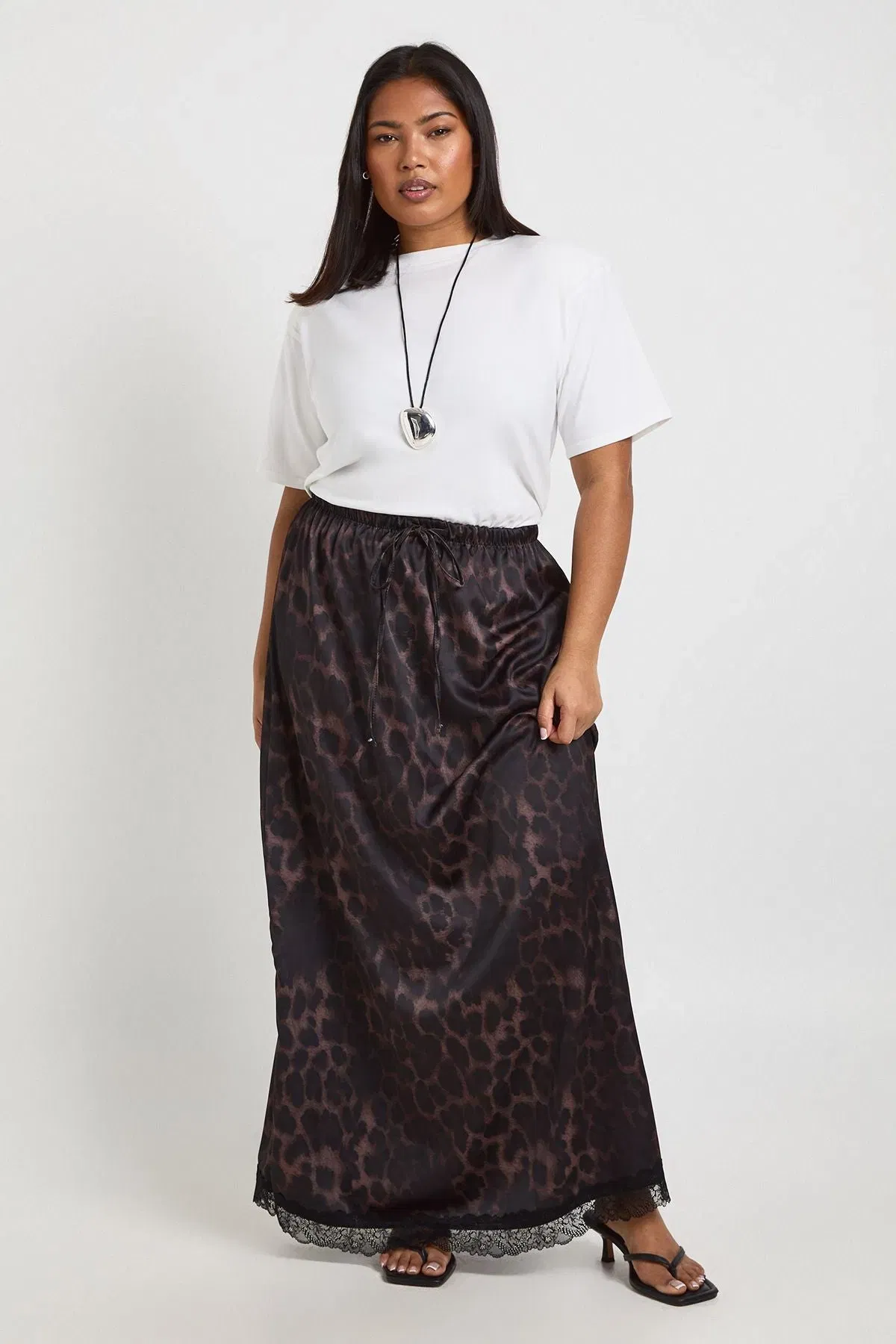 Plus Woven Leopard Lace Maxi Skirt
