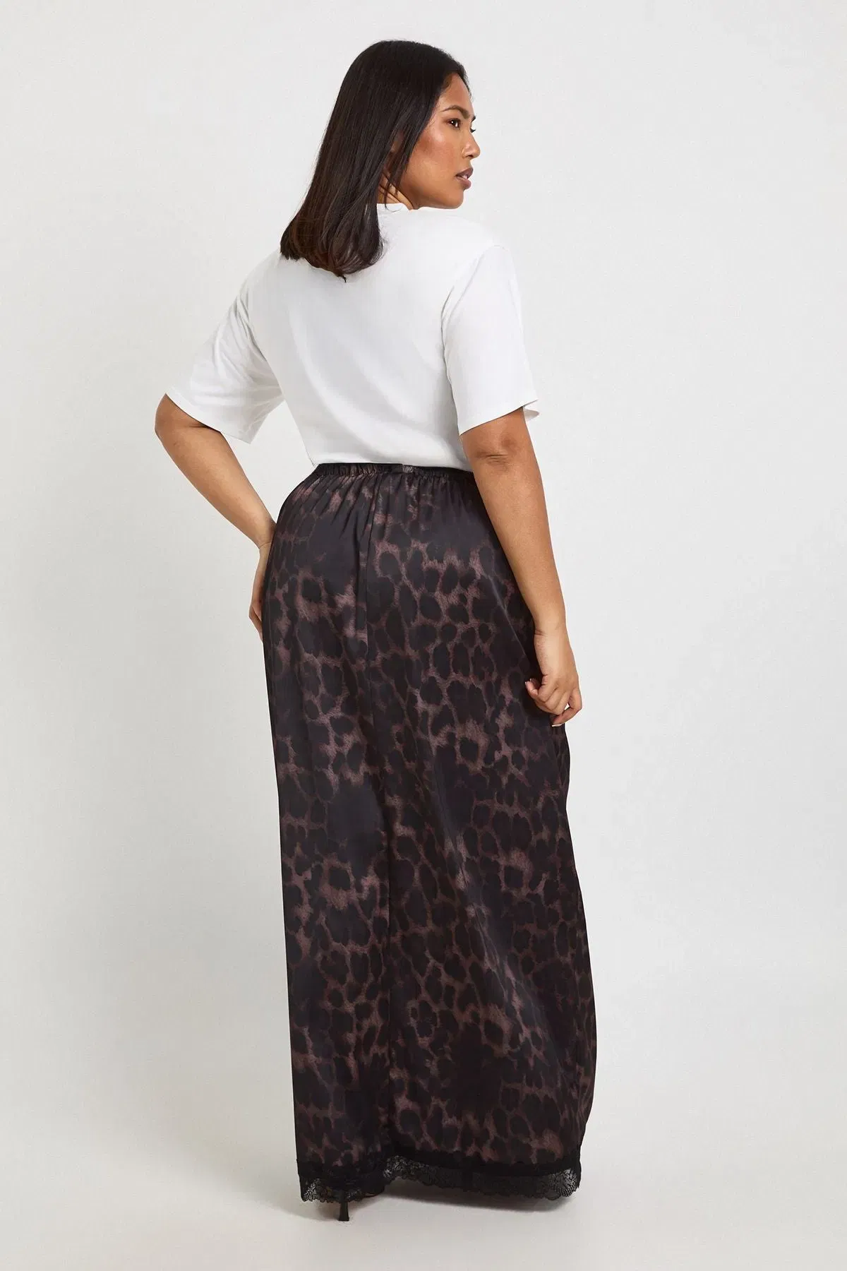 Plus Woven Leopard Lace Maxi Skirt