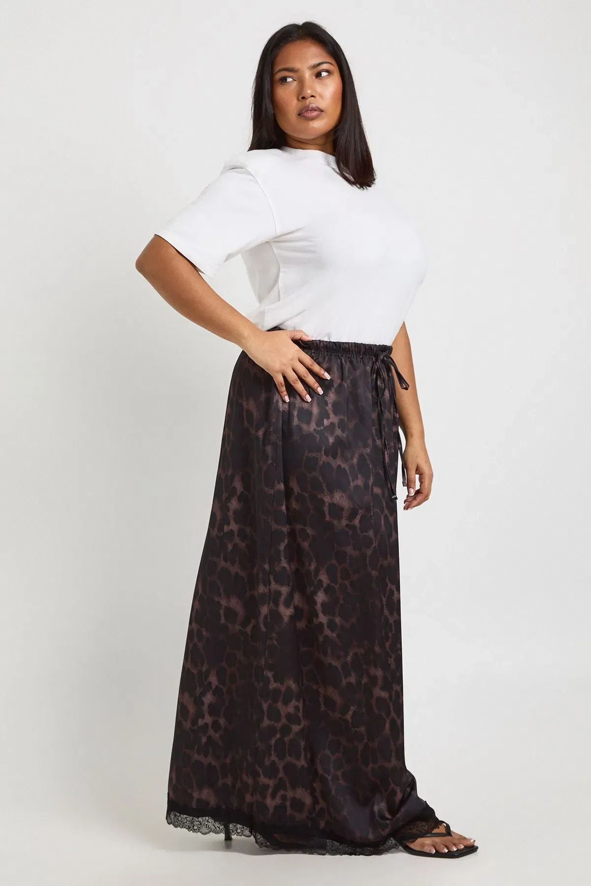 Plus Woven Leopard Lace Maxi Skirt