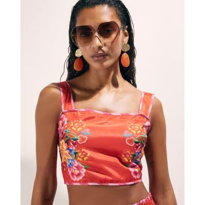 Red Floral Print Crop Top