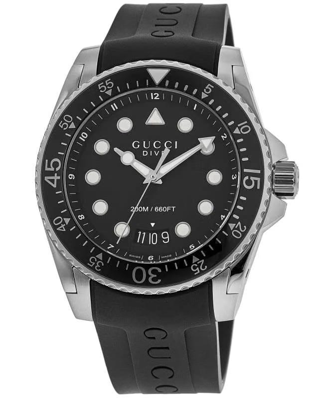 Gucci Dive Black Dial Rubber Strap Men's Watch YA136204B