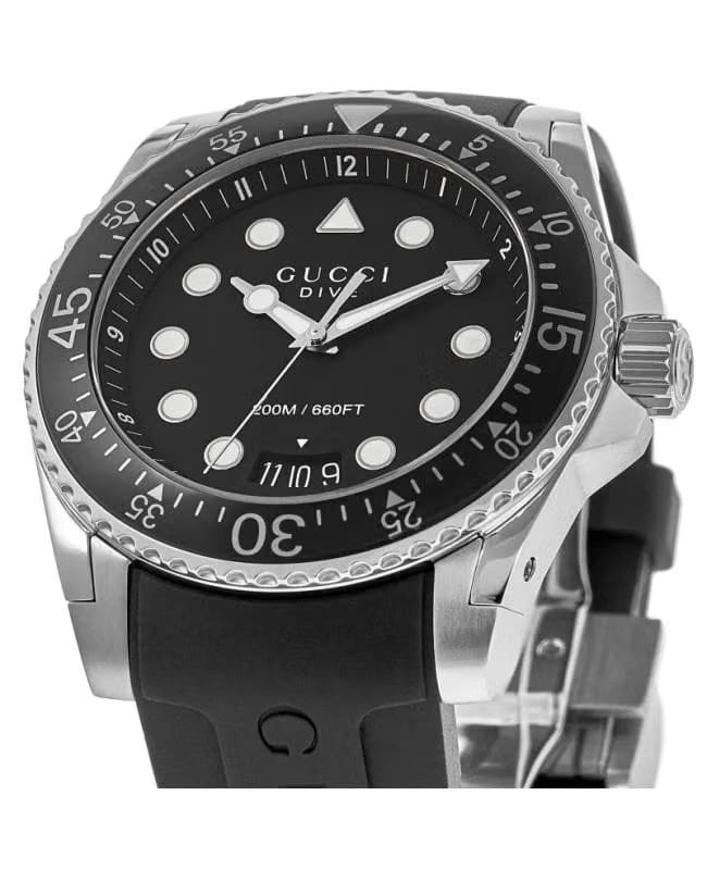 Gucci Dive Black Dial Rubber Strap Men's Watch YA136204B