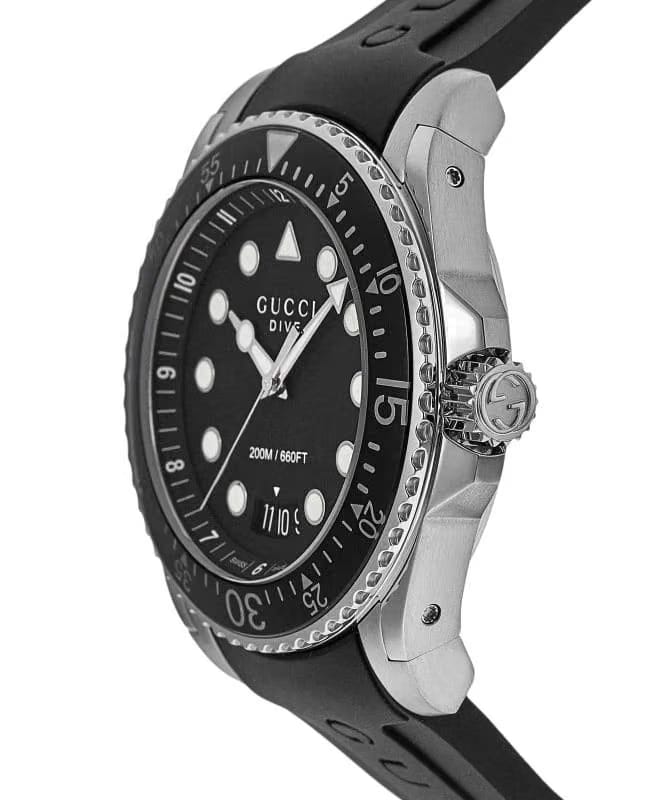 Gucci Dive Black Dial Rubber Strap Men's Watch YA136204B