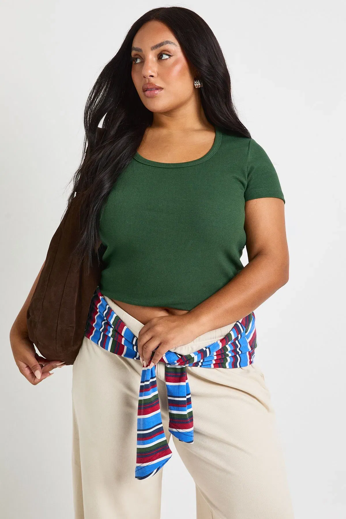 Plus Basic Rib Scoop Neck Fitted Short Sleeve Top