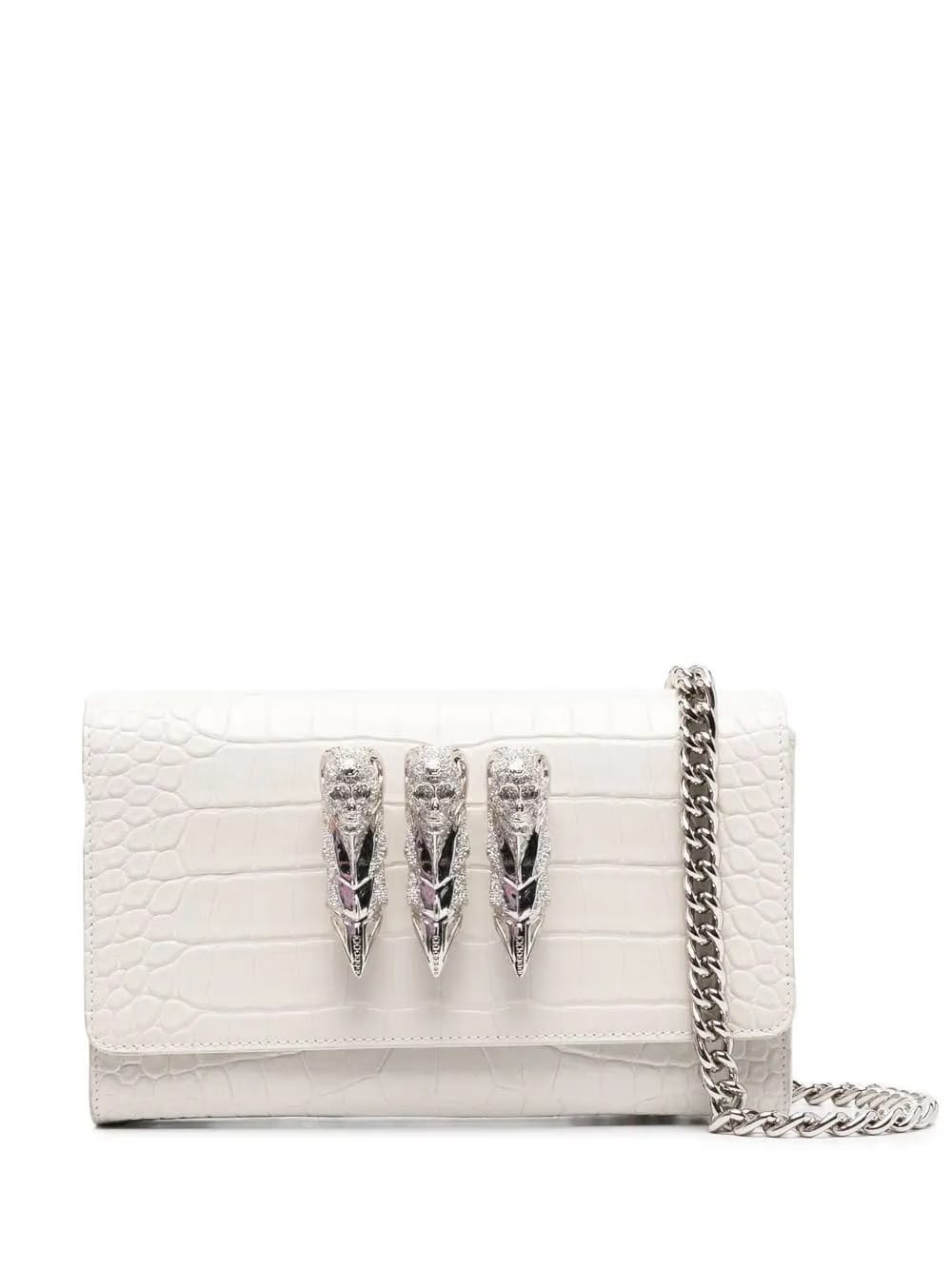 skull-charm crossbody clutch bag