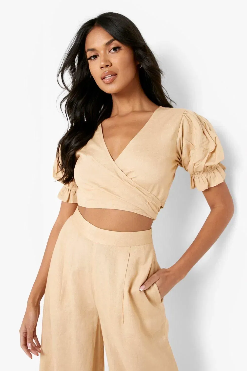 Linen Look Wrap Crop Top